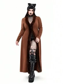 Whyspr Goth Punk Plus Size Gothic Furry Coat, Dark Punk Style
