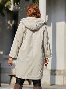 Astrid Plus Size Women Casual Zip-Up Drawstring Hooded Long Padded Coat, Winter - Beige - View 6
