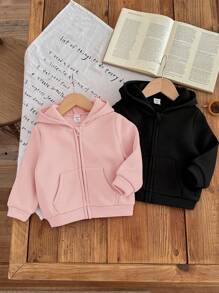 SHEIN LMoss Kids LMoss 2 件套女婴可爱纯色连帽运动衫套装 - 彩色 - 查看 5