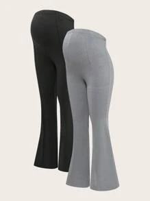 Modmama 2 sztuki eleganckich spodni ciążowych w jednolitym kolorze z elastyczną talią i rozkloszowanymi nogawkami