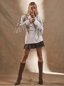 MUSERA WESTERN BOHO Fringe PU Jacket Coat , Summer, Holiday Festival Winter Evening