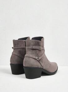 Styleloop Women's Metal Buckle Fashion Ankle Boots, Minimalist Short Boots, BOHO Style, Retro American/Bohemian/Western Music Festival, Suitable For Party, Christmas, Halloween - Grey - View 3