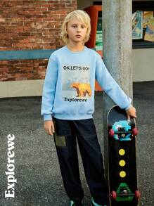 Boys Crew Neck Long Sleeve Print Minimalist Pullover Sweatshirt, Casual Everyday Wear - Multicolor - View 6