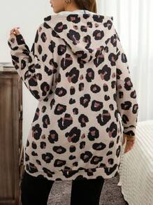 SHEIN LUNE Plus Size Fall/Winter Clothes Leopard Print Pocket Hoodie Holiday Outfit
