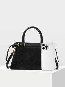 MOTF PREMIUM PU LEATHER BUCKLE DETAIL ZIPPER TOP HANDLE BAG - Black - View 4