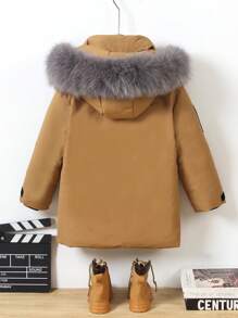 SHEIN Kids Mid-Length Down Jacket, 2024 New Arrivals, Boys/Girls, Toddlers, Thickened Work Wear Down Coat