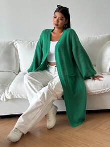 Flirla Plus Size Women's V-Neck Loose Long Lantern Sleeve Casual Knit Cardigan Sweater