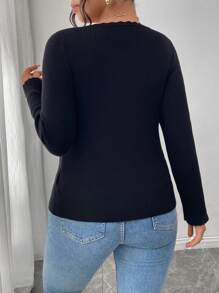 SHEIN Frenchy Pull ample à encolure en V de base noir, design minimaliste casual, grande taille, automne/hiver - Noir - Voir 3