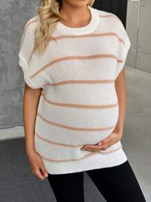 SHEIN Maternity Autumn/Winter Casual Colorblock Striped Sweater Vest - Multicolor - View 5