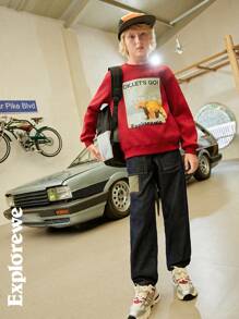 Boys Crew Neck Long Sleeve Print Minimalist Pullover Sweatshirt, Casual Everyday Wear - Multicolor - View 12