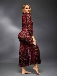 SHEIN Maternity Elegant Lace Split Long Sleeve Dress For Photoshoot, Autumn