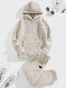 Manfinity VCAY 2pcs Men's Loose Fit Drop Shoulder Hoodie & Pants Set, Thick - White - View 1