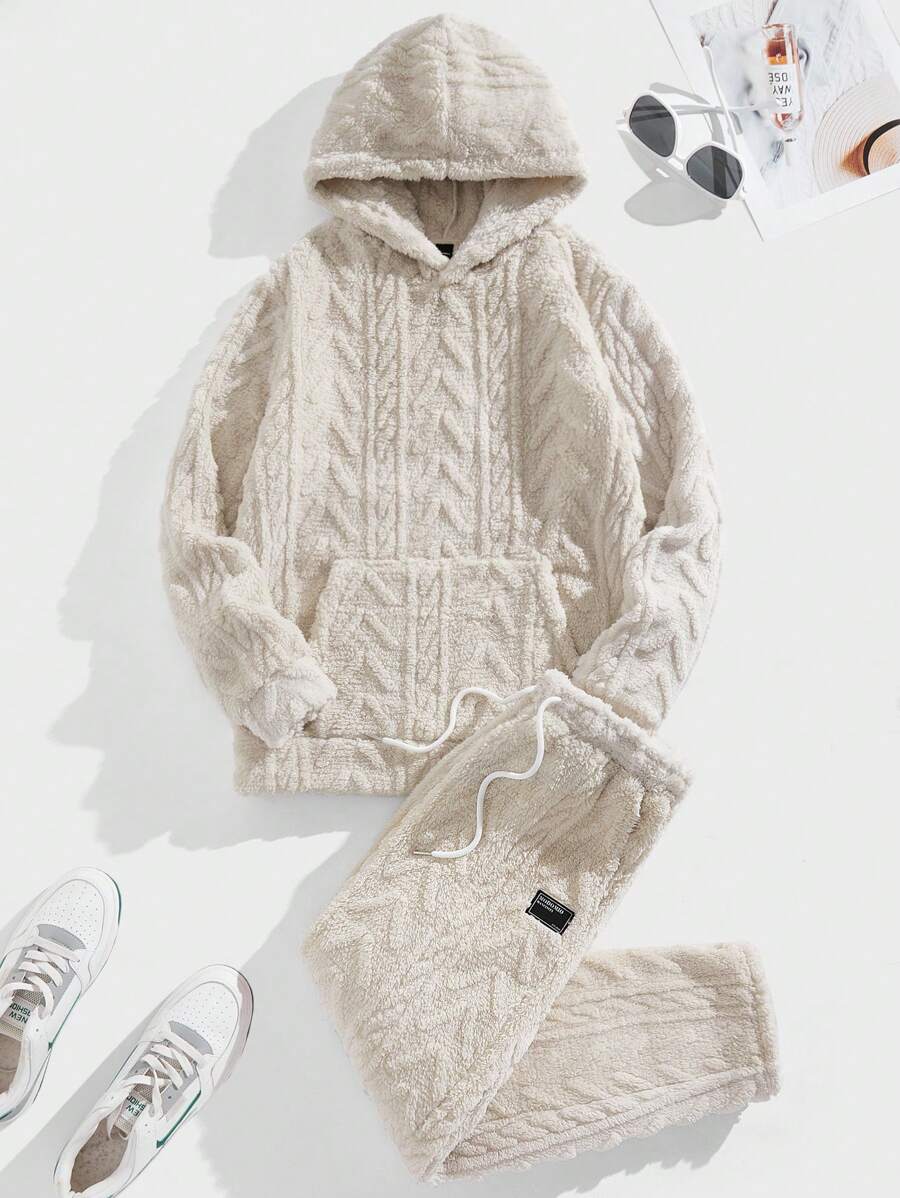 Manfinity VCAY 2pcs Men's Loose Fit Drop Shoulder Hoodie & Pants Set, Thick - White - View 1