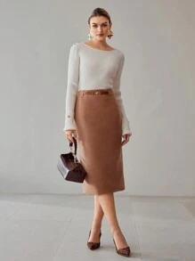 MOTF PREMIUM Jersey de ajuste ceñido con detalles de botones dorados de lana sólida