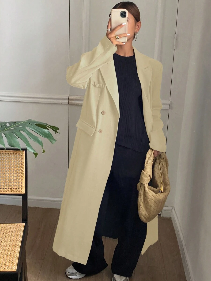 DAZY Abrigo casual con cuello de solapa de manga larga para mujer, adecuado para ir al trabajo, chaqueta de mujer de otoño, ropa de mujer de otoño - Caqui - Ver 1