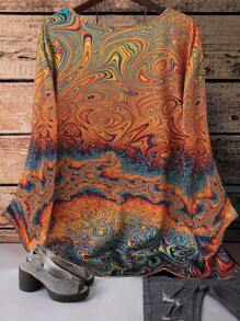 EMERY ROSE Women Plus Size Floral Print Round Neck Short Sleeve Casual T-Shirt, Summer Graphic Tees Women Tops Fall Cloth For Women - Multicolor - View 2