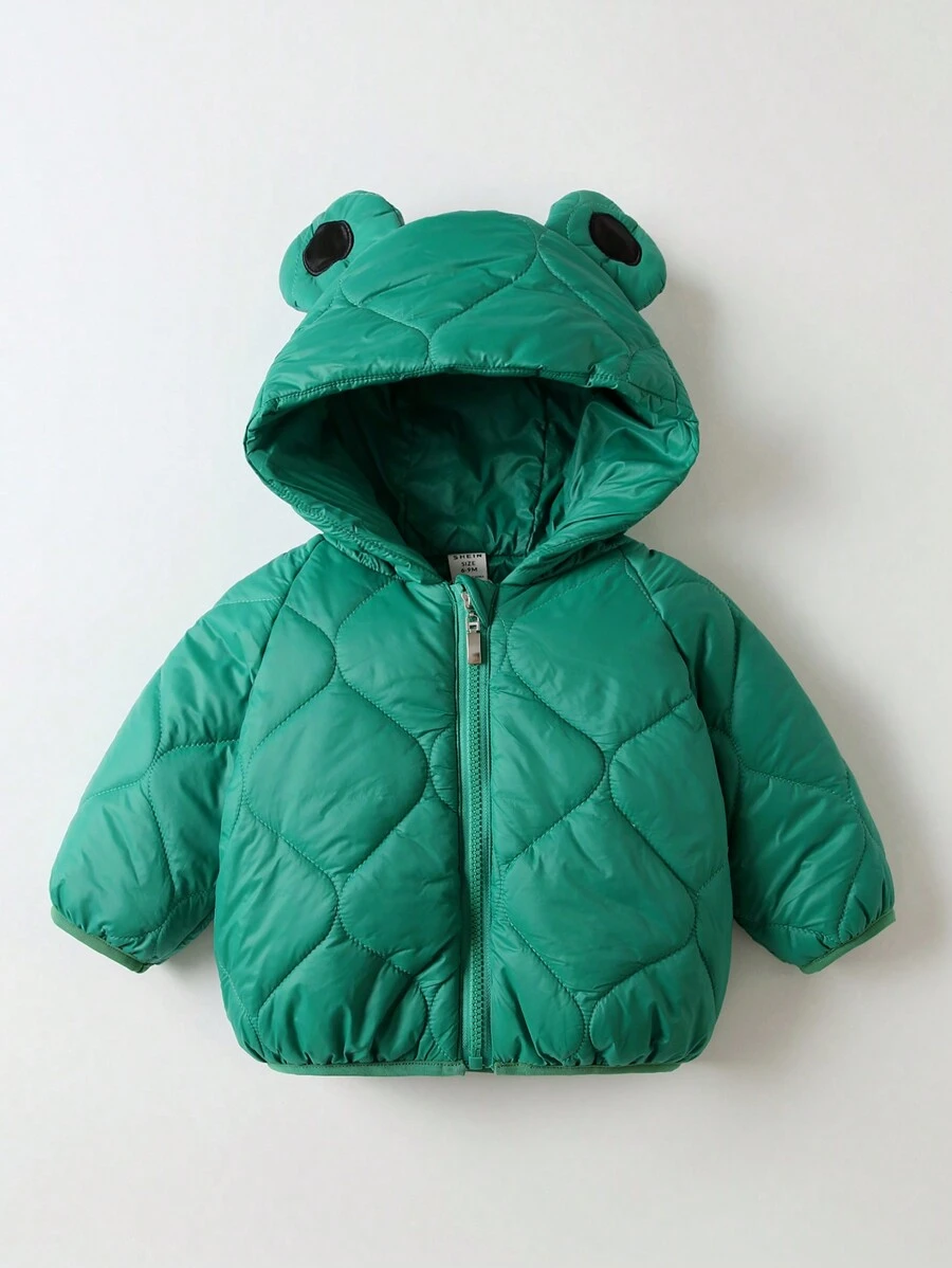 Baby Boys Cute Cartoon Print Lightweight Padded Hooded Quilted Windproof Winter Jacket - Green - Green - View 1