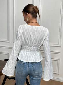 SHEIN Frenchy 1pc Women Plain Front Tie Long Sleeve Minimalist Blouse, Casual Daily Wear,Fall Clothing,Thanksgiving Women Outfit,Halloween Women Costumes,Elegant Women Dresses ,Dress With Bow,Long Sleeve Women Blouses,Thanksgiving Shirt Winter White