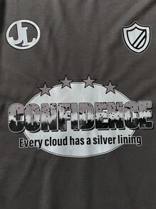 PAVTROS 男士休闲秋季彩色块字母印花仿分层长袖 T 恤，男朋友礼物，趣味图案平纹针织衬衫，街头装，适合外出 - 彩色 - 查看 4