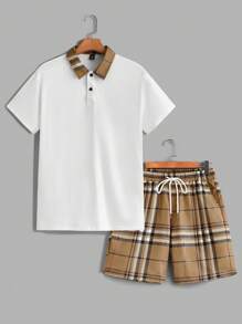 Manfinity Homme 2 Stück Herren Gestricktes Polohemd und Gewobene Shorts Set