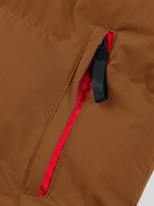 Manfinity Hypemode Men's Hooded Zipper Quilted Vest - Coffee Brown - View 6