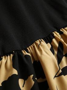 SHEIN LUNE Plus Size Floral Print Patchwork Ruffle Hem Top For Summer, Casual - Multicolor - View 5