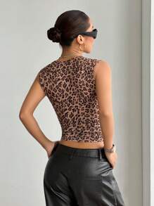 StreetHx Women's Round Neck Leopard Print Sleeveless Tank Top, Casual Daily Wear