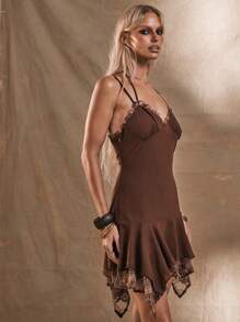 MUSERA WESTERN BOHO Drop Waist Ruffle Mini Dress Ibiza Fits Spring Vacation Summer - Brown - View 2