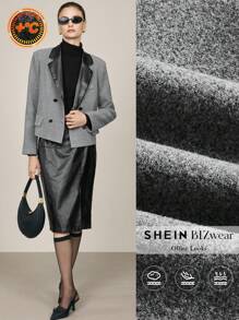 BizChic 女士灰色西装外套，长袖加厚，优雅适合圣诞节、新年派对、秋冬季， - 灰色 - 查看 4