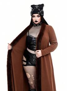 Whyspr Goth Punk Plus Size Gothic Furry Coat, Dark Punk Style