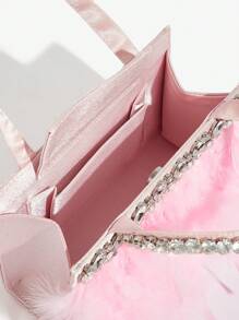SHEIN ICON 女士手提包，时尚、简约、个性、百搭、甜美酷炫女孩、辣妹、千禧一代、街头风、人造羽毛、钻石，适合鸡尾酒会、派对、舞会、俱乐部、约会、生日、晚会、约会之夜 - 粉色 - 查看 6