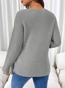 SHEIN Maternity Casual Solid Color Tie-Front Nursing Long Sleeve Sweater, Nursing Sweater, Autumn/Winter