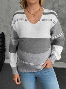 SHEIN Suéter casual de rayas de color mixto para maternidad, para ir al trabajo y uso diario, para el invierno