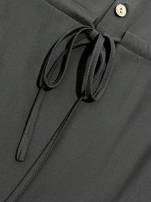 Women's Long Sleeve Solid Color Cinched Waist Ruffle Hem Midi Dress - Black - View 5