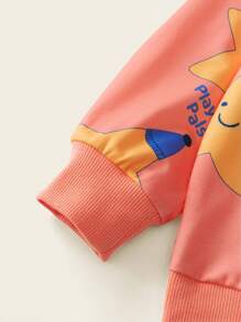 SHEIN 1pc Young Girl Cute/Retro/Casual/Back To School Star Pattern Long Sleeve Crew Neck Sweatshirt, Suitable For School And Outings, Spring/Autumn/Winter - Pink - View 4