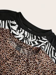 SHEIN EZwear 3pcs/Set Plus Size Women Leopard & Zebra Print Round Neck Long Sleeve Tight Casual T-Shirt Set, Suitable For Autumn/Winter - Multicolor - View 7