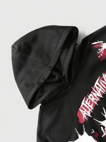 ROMWE MEN Street Life 1pc Men's Portrait & Pentagram Print Hoodie Sweatshirt