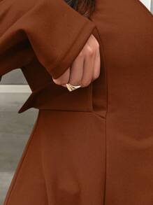Celure 大码女式立领前拉链长袖开衩下摆长款时尚外套，秋季 - 鏽棕色 - 查看 7