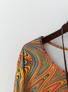 EMERY ROSE Women Plus Size Floral Print Round Neck Short Sleeve Casual T-Shirt, Summer Graphic Tees Women Tops Fall Cloth For Women - Multicolor - View 4