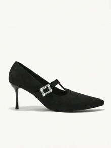 CUCCOO CHICEST 女士尖头高跟鞋，优雅的办公和日常穿着黑色天鹅绒水晶扣女士高跟鞋 - 黑色 - 查看 2