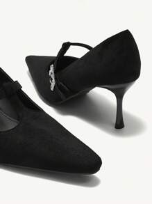 CUCCOO CHICEST 女士尖头高跟鞋，优雅的办公和日常穿着黑色天鹅绒水晶扣女士高跟鞋 - 黑色 - 查看 3