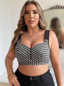 1pc Plus Size Wireless Side Clasp Bra - Black and White - View 4