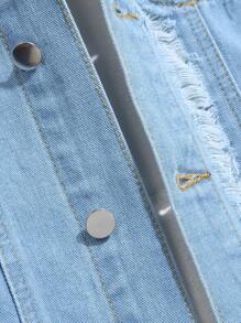 Manfinity LEGND Men's Casual Ripped Front Button Denim Jacket, Suitable For Spring And Autumn