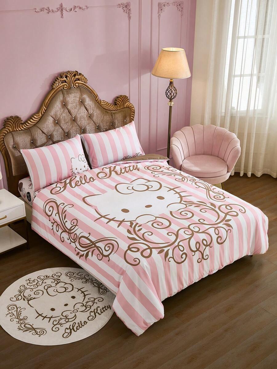 HELLO KITTY AND FRIENDS | SHEIN 卡通条纹印花床上用品套件 - 彩色 - 查看 1