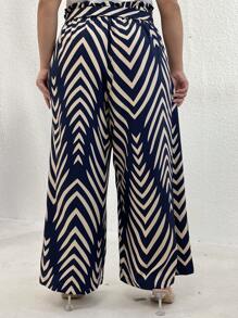 SHEIN LUNE Plus Size Casual Wide Leg Pants, Allover Print, Loose Fitting, Suitable For Autumn Everyday Wear - Multicolor - View 2