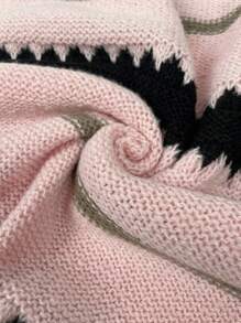 Pull ample à manches longues, épaules dénudées, motif rayé, style décontracté, couleur rose poussiéreux - Multicolore - Voir 7