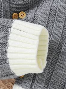 Baby Girl Khaki Casual Cute Bear Graphic Sweater Crawler Outfit - Grey - View 5