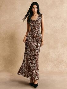 Poéselle Women's Leopard Print Sleeveless Dress,,2024 AW, Winter Clothes,Leopard Costume,Sexy Women Outfits,Elegant Women Dresses,Masquerade Ball Dress,Sexy Party Dress