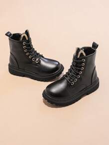 Stylish Simple Boots With Cute Cat Ear Zipper Design, Comfortable & Soft - Black - View 3