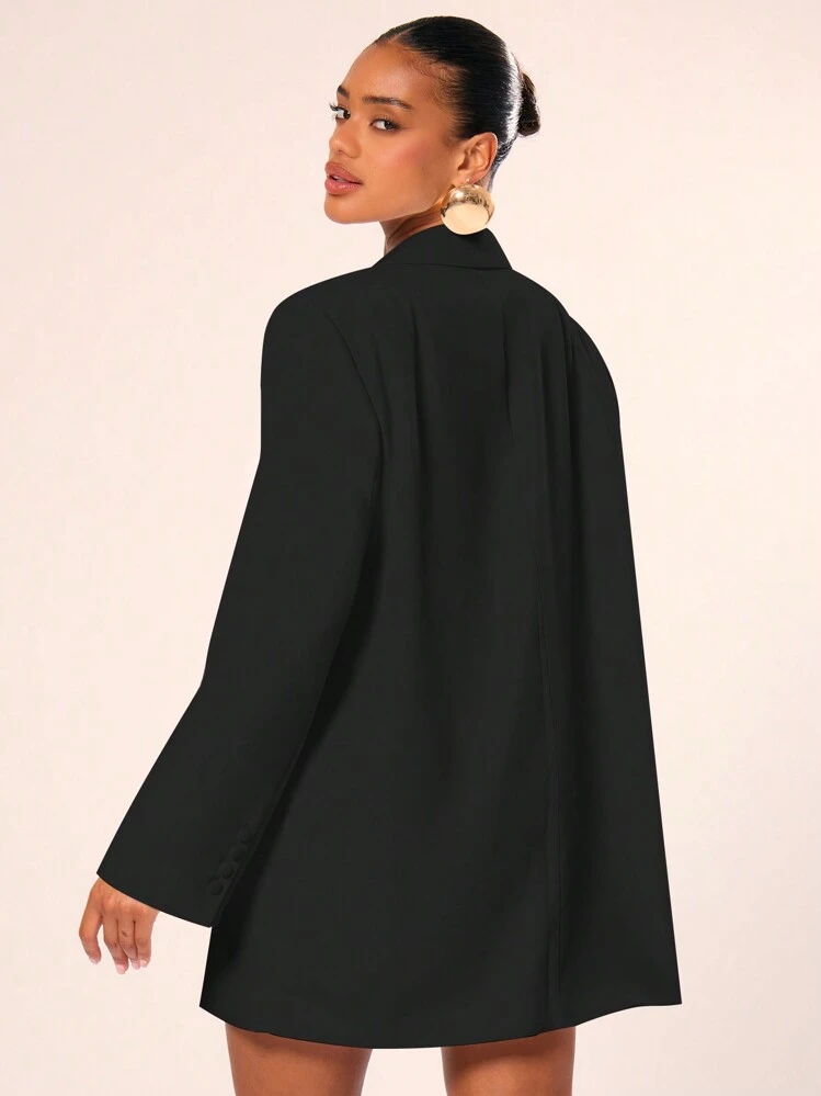 MUSERA Blazer oversize su misura con bavero intaglia, monopetto, elegante, professionale, casual, adatto per vacanze, autunno, ufficio, appuntamenti, uscite, ritorno a scuola, matrimoni, feste, San Valentino, primavera, estate, vacanze, colore unito - nero - Visualizzare 2